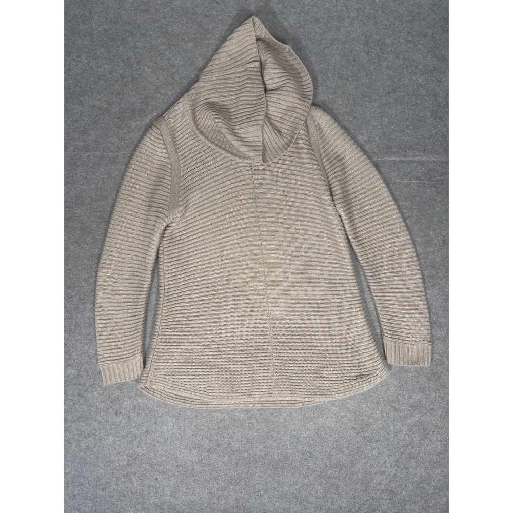 Calvin Klein Womens Cowl Neck Hooded Ribbed Sweater Taupe Beige Large CKHHP1174